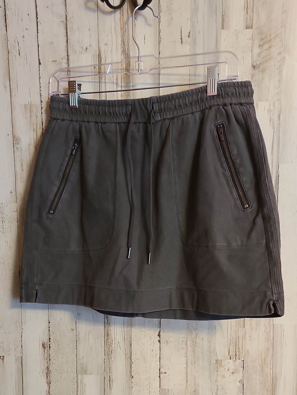 Casual Drawstring Zip-Pocket Skirt - Gray